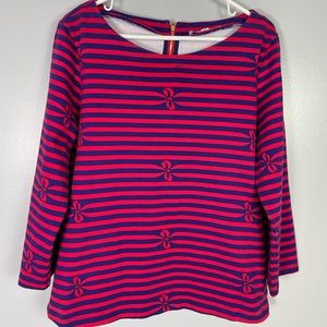 Draper James blouse boat neck 3/4 sleeve stripes bow print